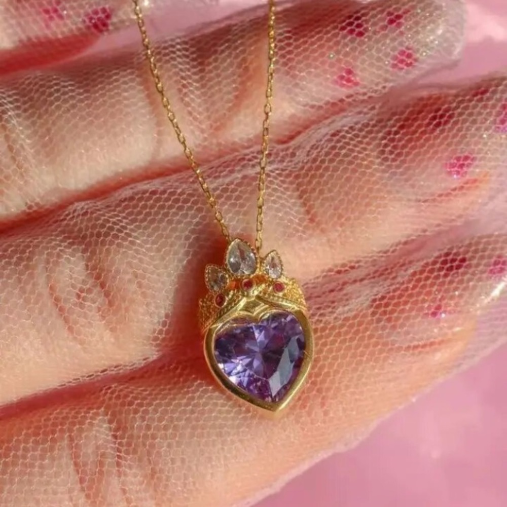 Barbie Rapunzel Crown Princess Necklace Crystal Pendant Purple Crystal T… - Picture 4 of 4
